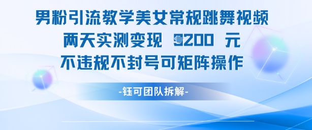 男粉引流教学美女常规跳舞视频两天实测变现1k+，不违规不封号可矩阵操作-极客网创