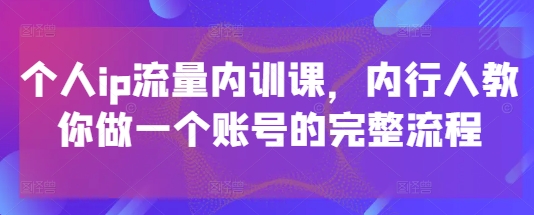 个人ip流量内训课，内行人教你做一个账号的完整流程-极客网创