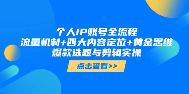 个人IP账号全流程：流量机制+四大内容定位+黄金思维, 爆款选题与剪辑实操-极客网创