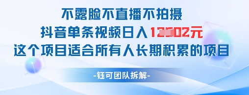 不露脸不直播不拍摄抖音单条视频日入1k+这个项目适合所有人长期积累的项目-极客网创