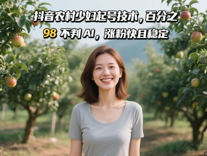 抖音农村少妇起号技术，百分之98不判AI，涨粉快且稳定-极客网创