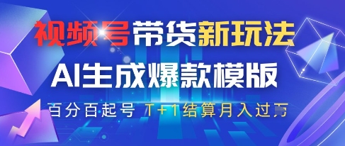 视频号带货新玩法，AI生成，百分百原创爆款模版，百分百起号，高佣商品T+1结算月入过W【揭秘】-极客网创