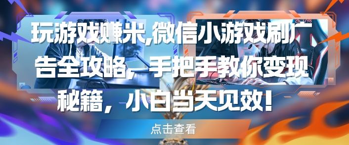 玩游戏挣米，微信小游戏刷广告全攻略，手把手教你变现秘籍，小白当天见效-极客网创