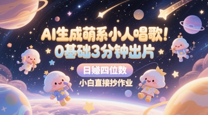 AI生成萌系小人唱歌，0基础3分钟出片，28个作品涨粉8.9W，单条最高19W赞，日入四位数，小白直接抄作业-极客网创