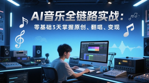AI音乐全链路实战变现课：零基础3天掌握原创、翻唱、变现-极客网创