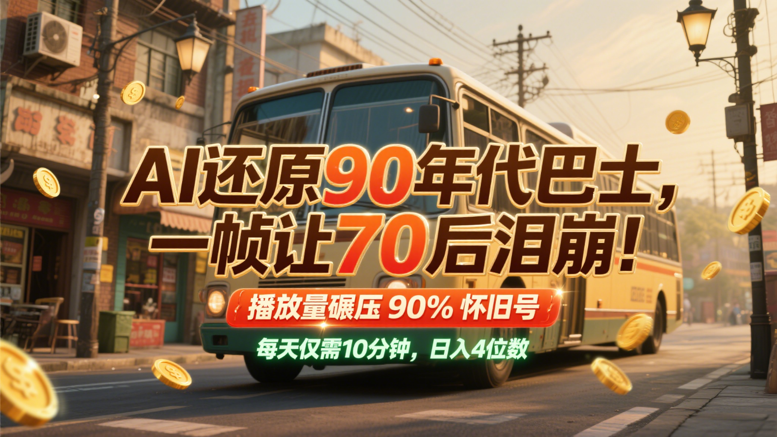 AI还原90年代巴士，一帧让70后泪崩！播放量碾压90%怀旧号，每天10分钟，日入4位数-极客网创