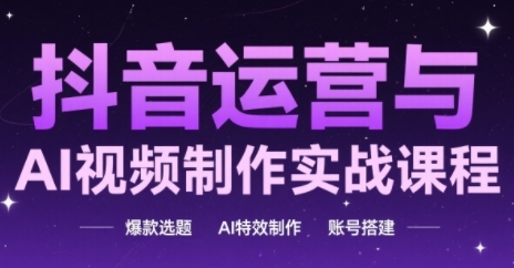 抖音运营与AI视频制作实战课程，爆款选题-AI特效制作-账号搭建-极客网创