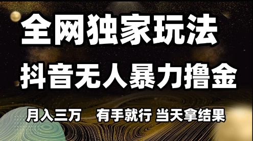 全网独家玩法抖音无人暴力撸金，月入3W，有手就行，当天拿结果【揭秘】-极客网创