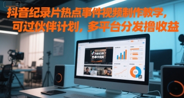 抖音纪录片热点事件视频制作教学，可过伙伴计划，多平台分发撸收益-极客网创
