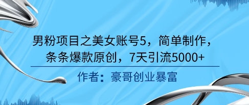 男粉项目之美女账号5，简单制作，条条爆款原创，7天引流5000+-极客网创