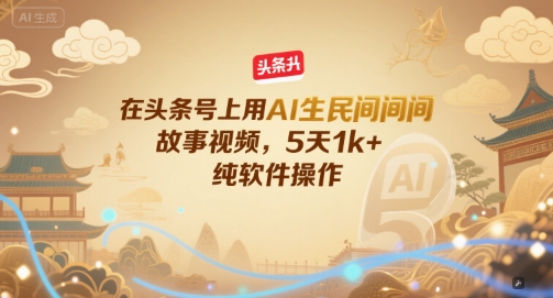 在头条号上用AI生民间故事视频，5天1k+，纯软件操作-极客网创