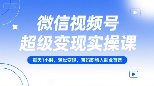 微信视频号超级变现实操课，每天1小时，轻松变现，宝妈职场人副业首选-极客网创