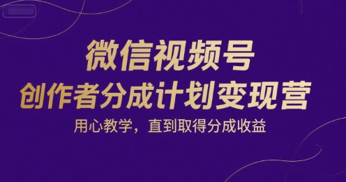 微信视频号创作者分成计划变现营，用心教学，直到取得分成收益-极客网创