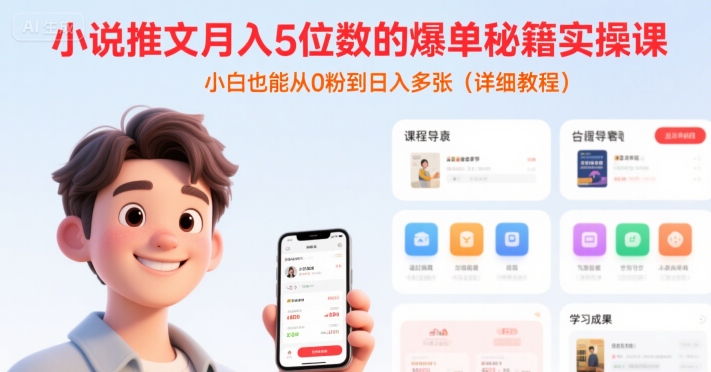 小说推文月入5位数的爆单秘籍实操课，，小白也能从0粉到日入多张(详细教程)-极客网创