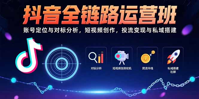 抖音全链路运营班：账号定位与对标分析，短视频创作，投流变现与私域搭建-极客网创