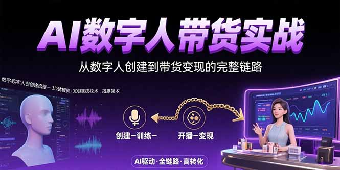 AI数字人+带货实战：从数字人创建到带货变现的完整链路-极客网创