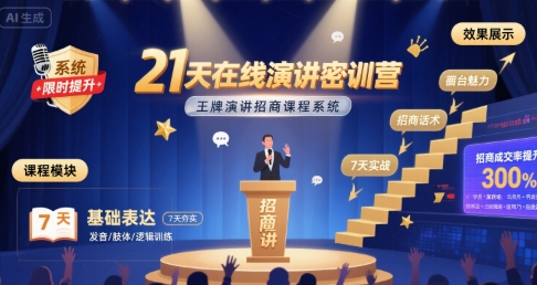 21天在线演讲密训营，王牌演讲招商课程系统-极客网创