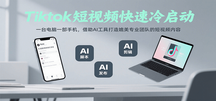 Tiktok短视频快速冷启动，一台电脑一部手机，借助AI工具打造媲美专业团队的短视频内容-极客网创