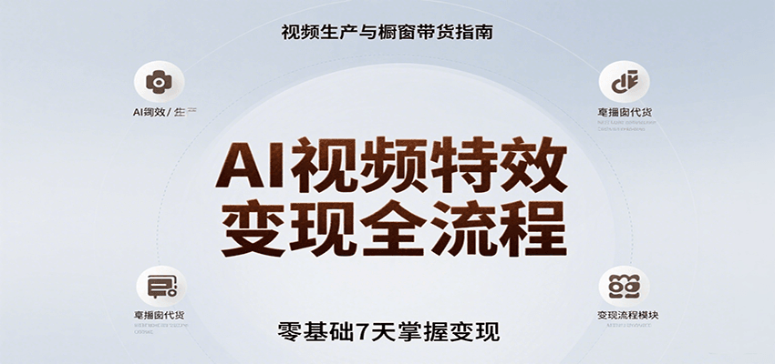 AI视频特效变现全流程，零基础7天掌握视频生产到橱窗带货变现-极客网创