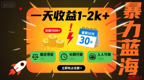 一天收益1-2k+ 稳定项目，暑期暴力蓝海项目，长期稳定，人人可做【揭秘】-极客网创