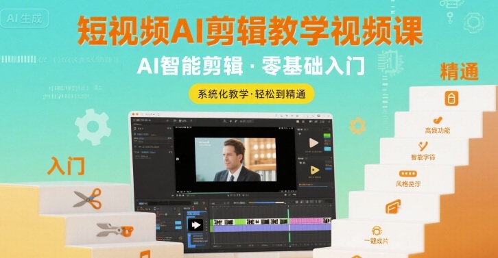 短视频AI剪辑教学视频课，入门到精通-极客网创