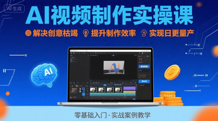 Ai视频制作实操课，解决创意枯竭、效率低下痛点，实现日更量产可持续变现-极客网创