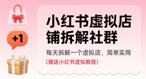 小红书虚拟店铺拆解社群，每天拆解一个虚拟店，简单实用(赠送小红书虚拟教程)-极客网创