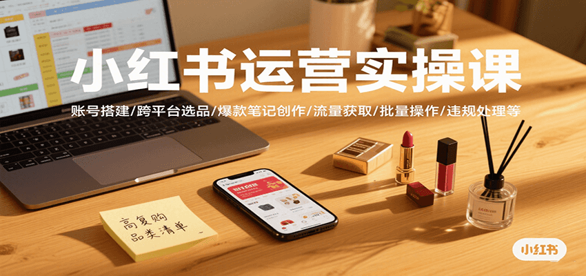 小红书运营实操课，账号搭建/跨平台选品/爆款笔记创作/流量获取/批量操作/违规处理等-极客网创