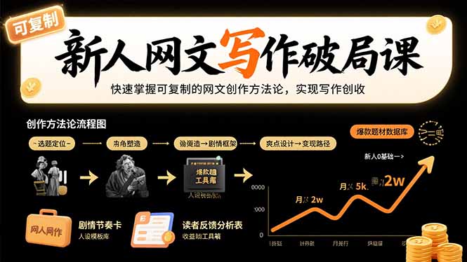 新人网文写作破局课：快速掌握可复制的网文创作方法论，实现写作创收-极客网创