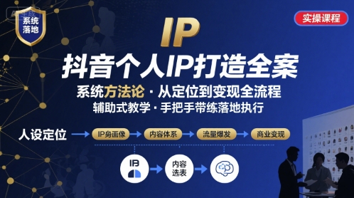 抖音个人IP系统落地实操大课，实操课程，辅助落地-极客网创