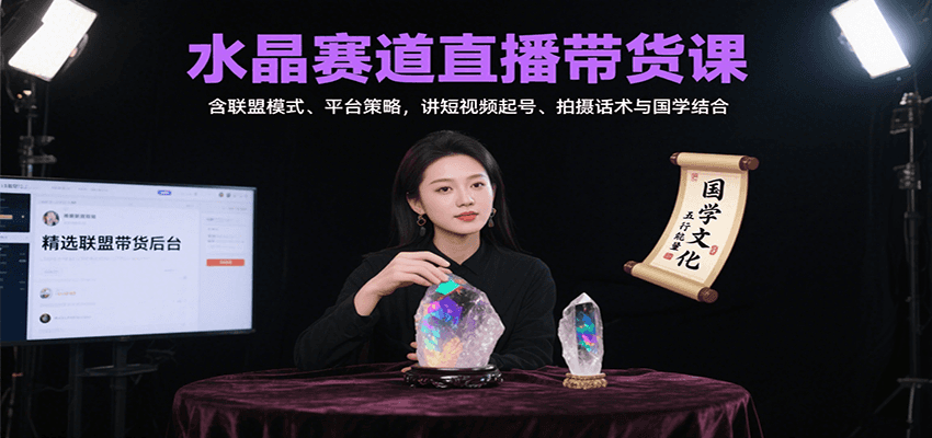 水晶赛道直播带货课：含联盟模式、平台策略，讲短视频起号、拍摄话术与国学结合-极客网创