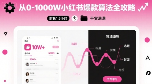 从0-1000W小红书爆款算法全攻略，时长1.5小时，干货满满-极客网创