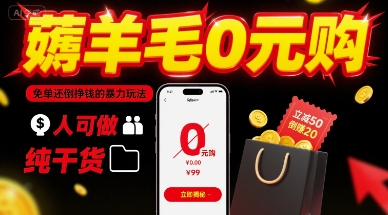 薅羊毛0元购，免单还倒挣钱的暴力玩法，人人可做，纯干货-极客网创