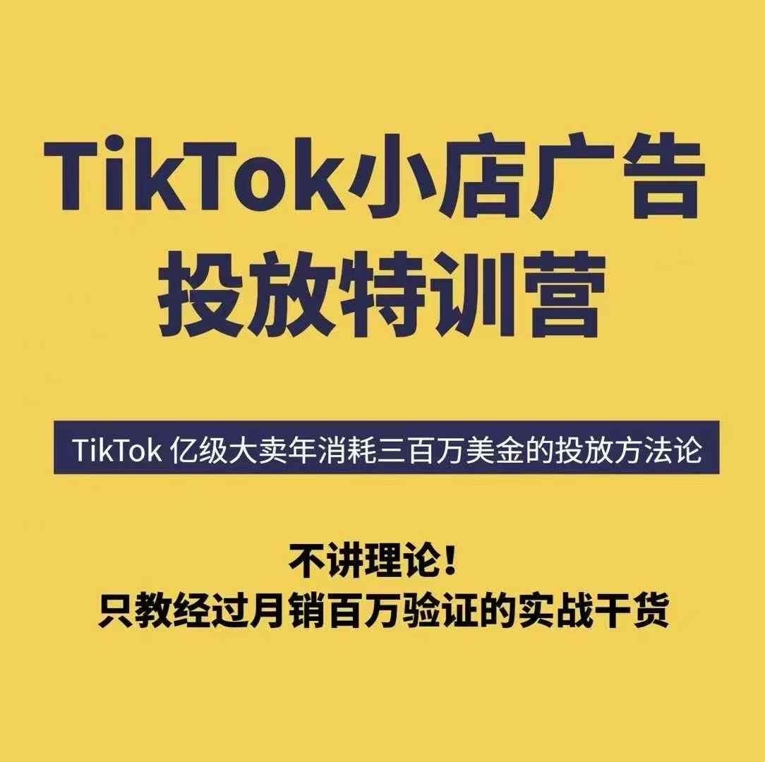TikTok小店广告投放特训营，6天破局计划专治各种“投不动”，教你经过月销百万验证的实战干货-极客网创