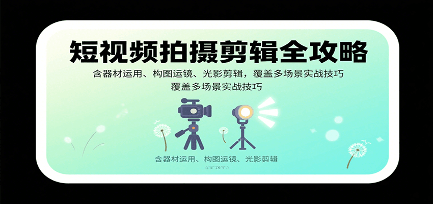 短视频拍摄剪辑全攻略：含器材运用、构图运镜、光影剪辑，覆盖多场景实战技巧-极客网创