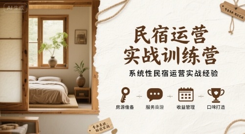 民宿运营实战训练营，系统性民宿运营实战经验-极客网创
