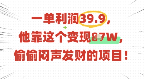 一单利润39.9，有人靠这个变现几十个，偷偷闷声发财的项目-极客网创