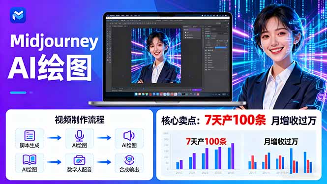AI绘图照片开口说话视频制作：Midjourney+数字人，7天产100条月增收过万-极客网创