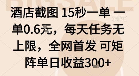 酒店截图15秒一单,一单0.6米,每天任务无上限,全网首发可矩阵单日收益3张【揭秘】-极客网创
