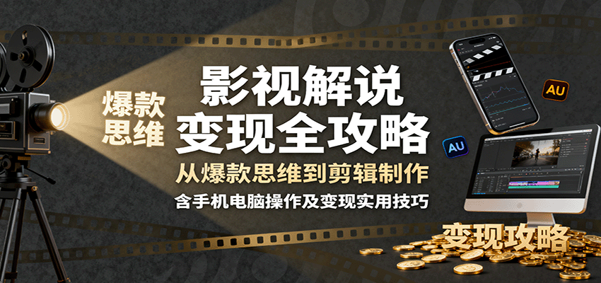 影视解说变现全攻略：从爆款思维到剪辑制作，含手机电脑操作及变现实用技巧-极客网创