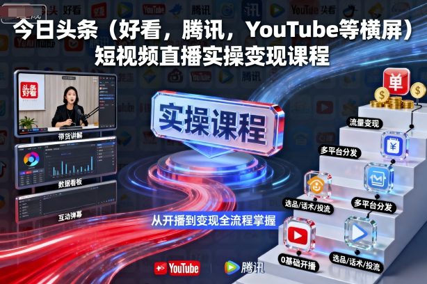 今日头条(好看,腾讯,YouTube等横屏)短视频直播实操变现课程-极客网创
