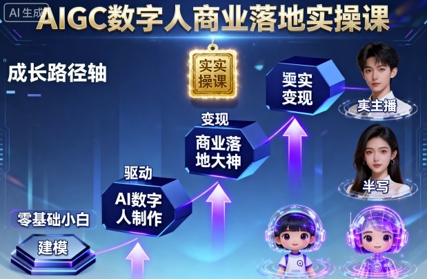 AIGC数字人商业落地实操课,从零基础小白到AI数字人大神-极客网创