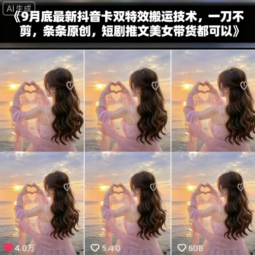 9月底最新抖音卡双特效搬运技术，一刀不剪，条条原创，短剧推文美女带货都可以-极客网创