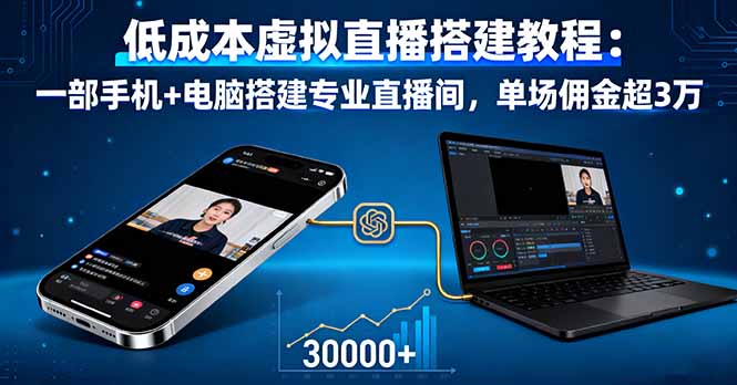 低成本虚拟直播搭建教程:一部手机+电脑搭建专业直播间,单场佣金超3万-极客网创
