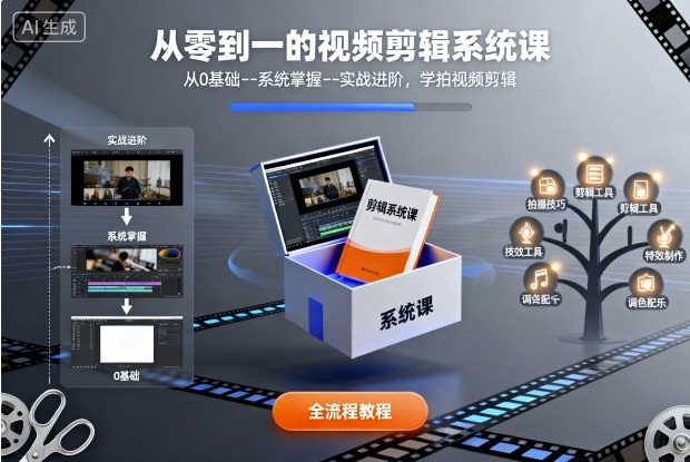 从零到一的视频剪辑系统课,从0基础–系统掌握–实战进阶,学拍视频剪辑-极客网创