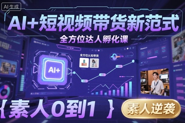 AI+短视频带货新范式全方位达人孵化课，素人也可以从0到1，全方位认知短视频带货-极客网创