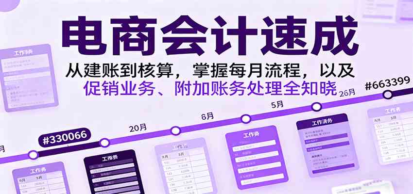电商会计速成，从建账到核算，掌握每月流程，以及促销业务、附加账务处理全知晓-极客网创