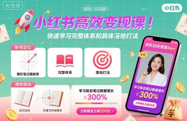 小红书高效变现课,快速学习小红书完整体系和具体落地打法-极客网创