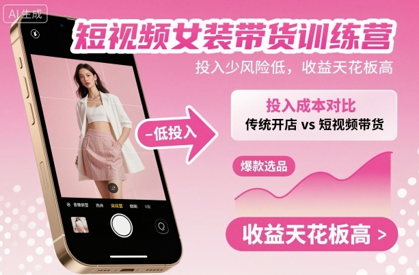 短视频女装带货训练营,投入少风险低,收益天花板高-极客网创