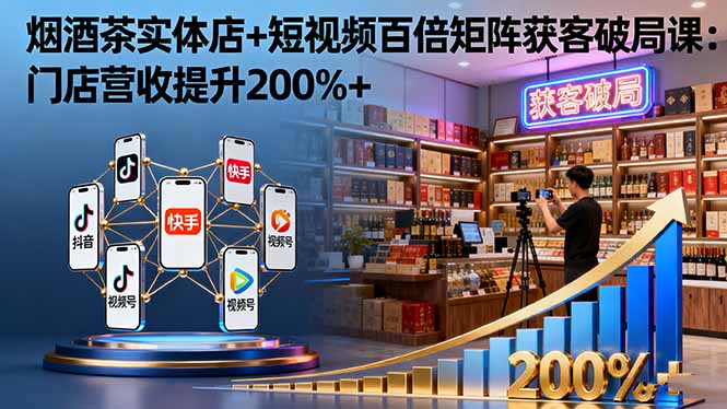 烟酒茶实体店+短视频百倍矩阵获客破局课:门店营收提升200%+-极客网创